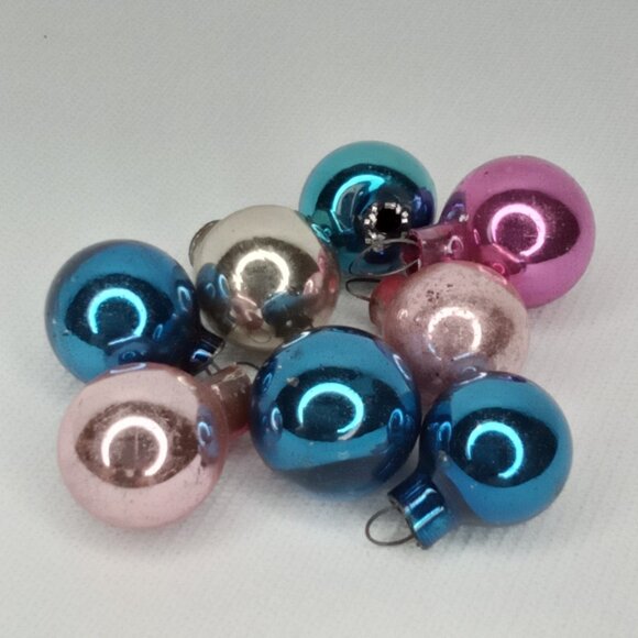 MCM Christmas Ornament Set Of 8 Feather Tree Glass Round Shiny Brite 1950s - Picture 2 of 4